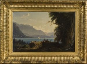 Vue Du Lac D'annecy Depuis Sevrier, Animee De Personnages