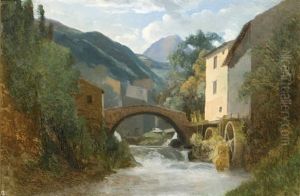 Torent Traversant Un Vilage De Montagne by Louis Auguste Lapito