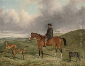 Portrait Of Henry Beale Esq., On A Hunter, With His Greyhounds, Including "sampler" And "sapphire", In An Extensive Landscape by George Henry Laporte