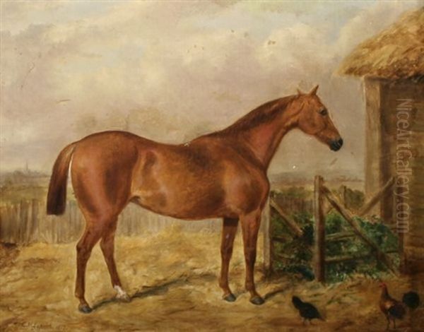 Horse In A Landscape With Chickens - view 1