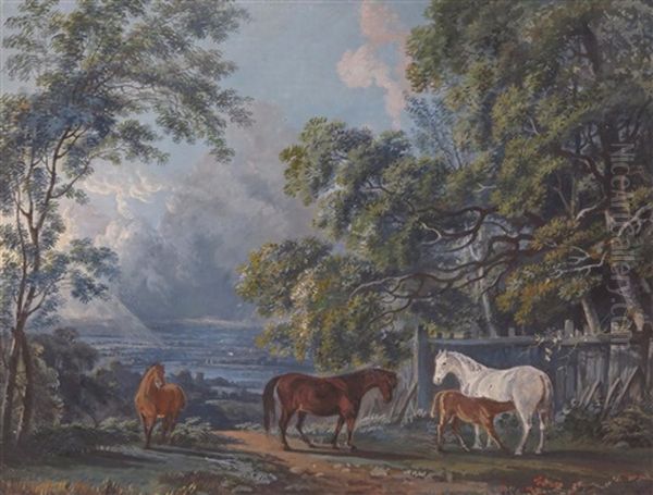Horses By A Wood In The Moonlight - view 1