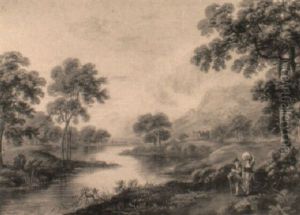 Travellers By A River With A Castle Beyond Travellers By A River With A Castle Beyond