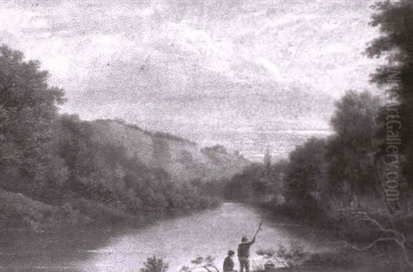 A River Landscape With Anglers In The Foreground - view 1