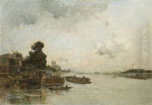 View Of The Seine, Paris by Charles Lapostolet