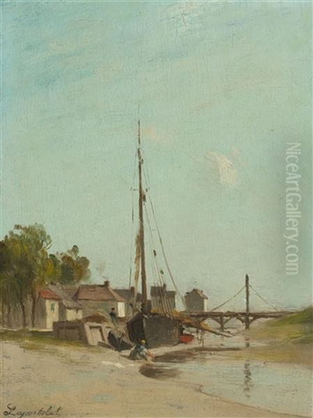 Flusslandschaft Mit Einem Segelboot - view 1
