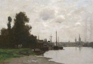 Hafenansicht Mit Booten Vor Rouen