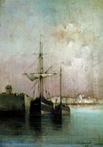 Purjealuksia Satamassa by Charles Lapostolet