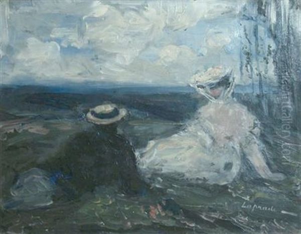 Elegant Couple Seated Before A Verdant Landscape - view 1