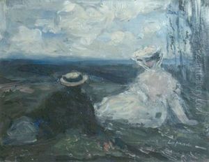 Elegant Couple Seated Before A Verdant Landscape by Pierre Laprade