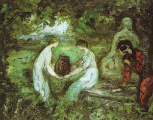 Jeunes Femmes A La Fontaine Et Arlequin