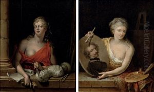 An Allegory Of Painting (+ An Allegory Of Sculpture; Pair) by Willem Joseph Laquy
