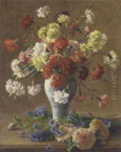 Still Life With Carnations In A Vase by Francois-Maurice Lard