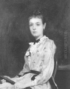 Madchen In Blauem Kleid Mit Facher by Francois-Maurice Lard