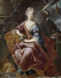 Portrait Of A Lady With An African Attendant, Before A Curtain