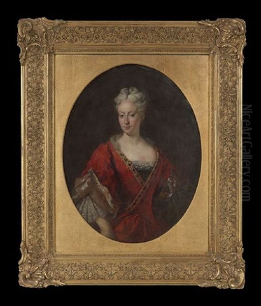 Oval Half-length Portrait Of A Lady In A Crimson Dress - view 1