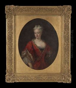 Oval Half-length Portrait Of A Lady In A Crimson Dress by Nicolas de Largilliere