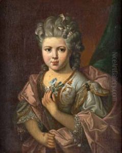 Portrait De Jeune Fille Tenant Un Bouquet De Bleuets by Nicolas de Largilliere