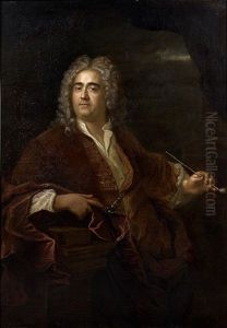 Portrait D'homme Accoude Sur Un Entablement De Pierre by Nicolas de Largilliere