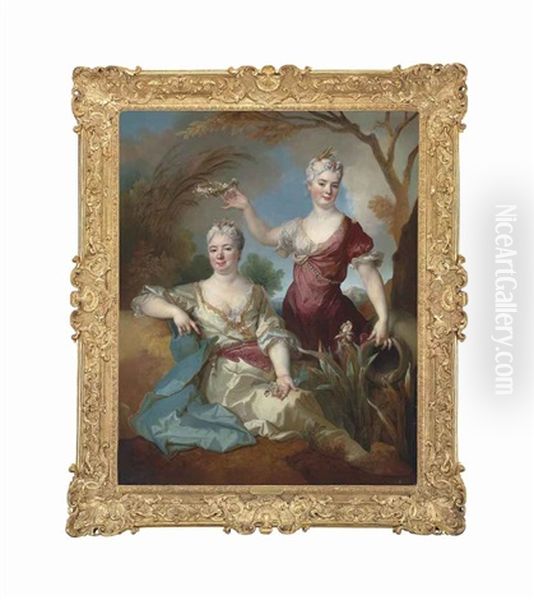 Portrait Of Baroness Le Leu D'aubilly, Full-length...and Her Daughter Madame De Guinaumont - view 1