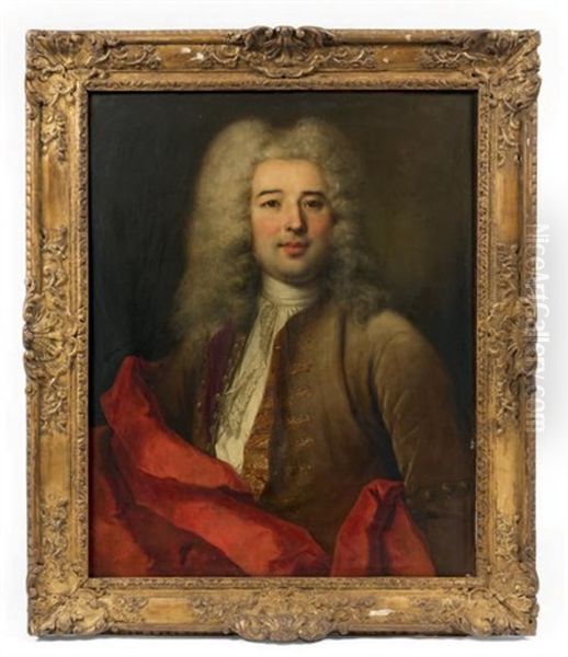 Portrait D'home En Habit Gris Et Manteau Rouge - view 1