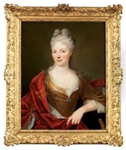 Portrait De Jeune Femme De Qualite En Buste, Un Diademe Orne D'une Perle Dans Ses Cheveux, Dans Un Drape Rouge by Nicolas de Largilliere