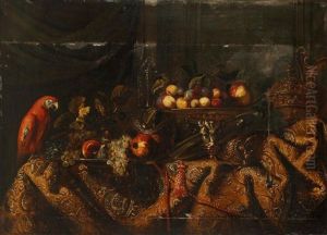 Nature Morte Aux Pieces D'orfevrerie, Fruits Et Perroquet