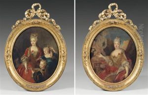 Portrait De Femme Au Perroquet Femme Avec Ses Deux Enfants (pair) by Nicolas de Largilliere