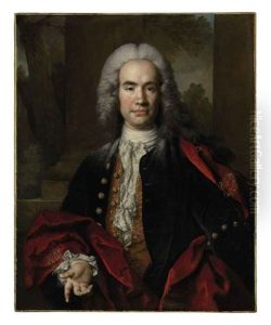 Portrait Of Gaspard Gedeon Petau, Seigneur De Maulette In An Embroidered Blue Waistcoat And A Red Velvet Cape by Nicolas de Largilliere