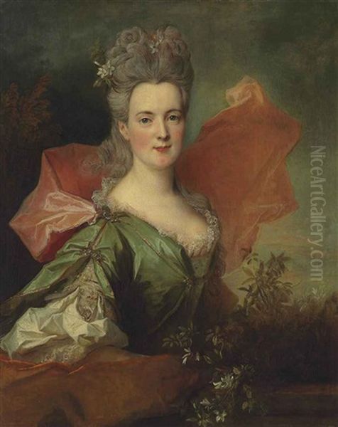Portrait Of A Lady In A Green Silk Dress - view 1