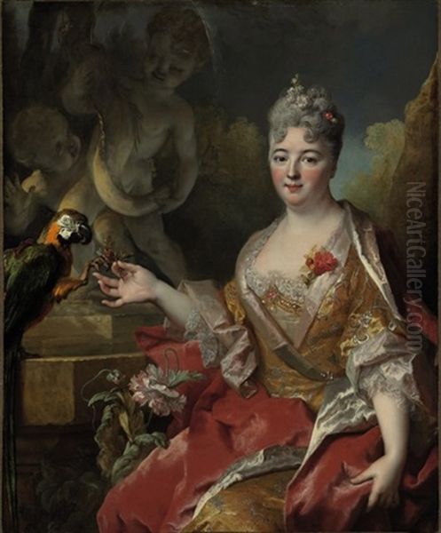 Portrait Of A Woman With A Macaw - view 1