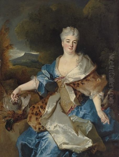 Portrait Of A Lady As Diana The Huntress, In A Blue Dress - view 1