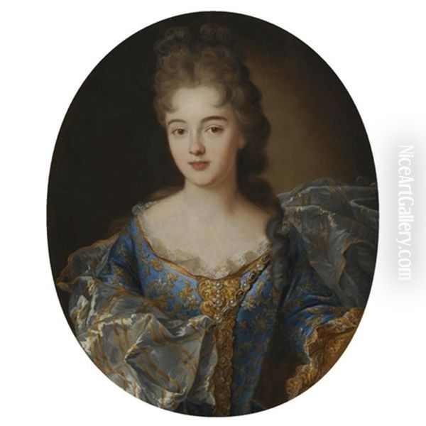 Portrait Of A Lady, In A Blue Embroided Dress With An Ornate Scarf - view 1