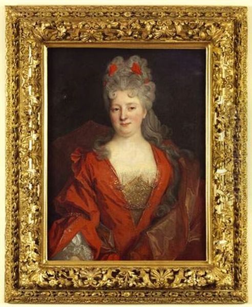 Portrait D'une Femme De Qualite En Robe Rouge Sur Fonds De Paysage - view 1
