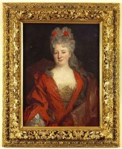 Portrait D'une Femme De Qualite En Robe Rouge Sur Fonds De Paysage by Nicolas de Largilliere