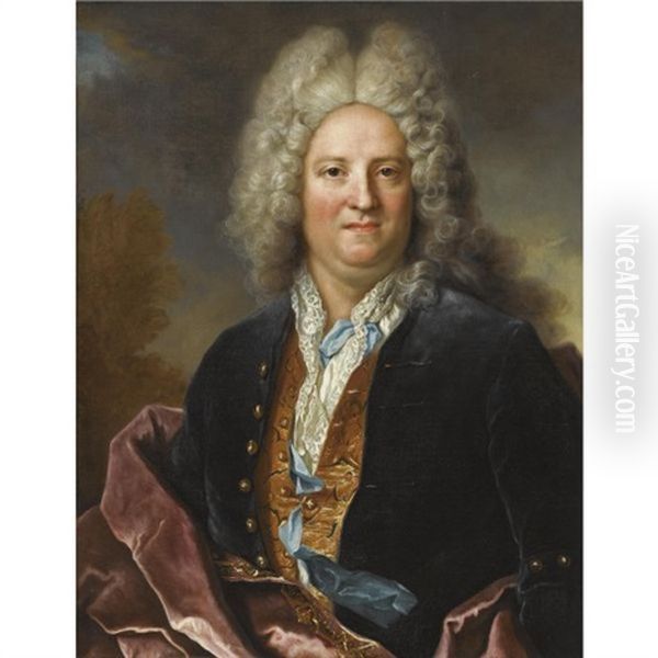 Portrait Of A Gentleman, Wearing A Blue Coat With A White Chemise And Gold Embroidered Waistcoat, With A Crimson Sash - view 1