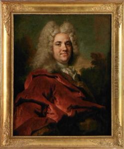 Portrait D'homme A La Draperie Rouge Sur Fond De Paysage