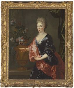 Portrait Of A Lady (duchesse Francoise Marie De Bourbon?) In A Blue Dress by Nicolas de Largilliere