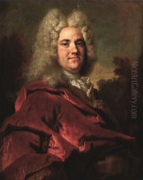 Portrait D'homme A La Draperie Rouge Sur Fond De Paysage - view 1