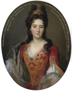 Portrait Of Angelique D'hautefort In A Red And Gold Embroidered Bodice And Skirt
