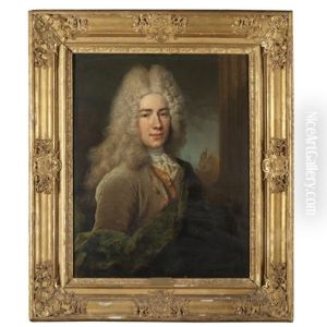 Portrait Of A Gentleman, Half Length, Wearing A Brown Velvet Coat Wih A Green Sash
