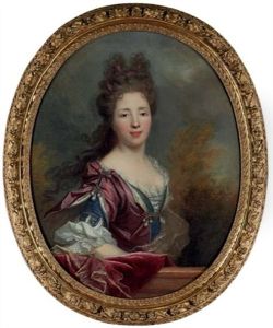 Portrait Of Marie-francoise-louise-therese Humbert, Wife Of Pierre Langlois, Maitre Des Comptes, In A Blue And Violet Dress by Nicolas de Largilliere