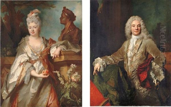 Portrait Of Pierre-joseph Titon De Cogny, In A Brown Velvet Jacket Trimmed With Silvered Embroidery (+ Portrait Of Jeanne-cecile De Cogny, In A White Satin Robe With Gold Trimming; Pair) - view 1