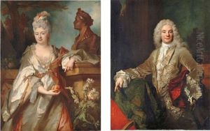 Portrait Of Pierre-joseph Titon De Cogny, In A Brown Velvet Jacket Trimmed With Silvered Embroidery (+ Portrait Of Jeanne-cecile De Cogny, In A White Satin Robe With Gold Trimming; Pair)