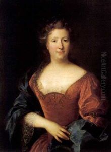 Portrait De Juene Femme Preparant Une Guirlande De Fleurs by Nicolas de Largilliere