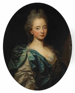 A Portrait Of A Lady, Half-length In A Silver Dress And A Blue And Gold Shawl