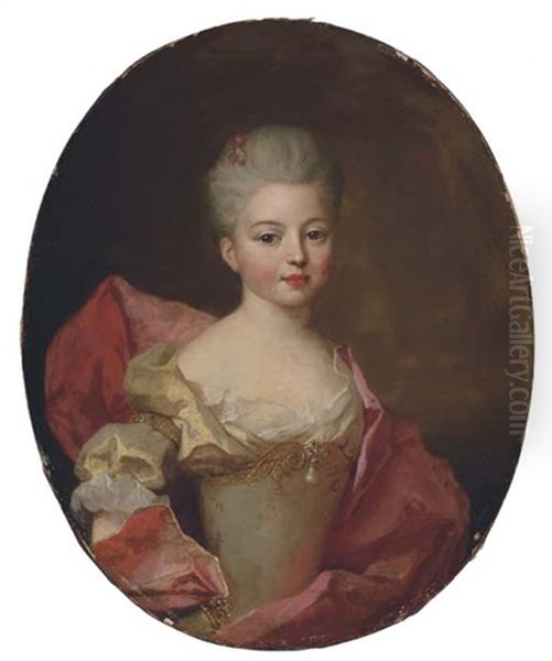 Portrait Of A Young Lady In A Green Dress And Crimson Shawl - view 1