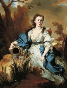 Portrait Of Marianne De Mahony In A Blue And White Dress, As A Water Nymph