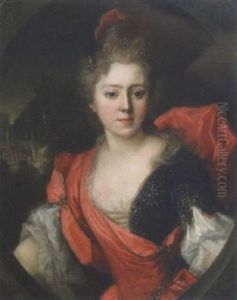 Jeune Femme De Qualite Sur Fond De Chateau by Nicolas de Largilliere
