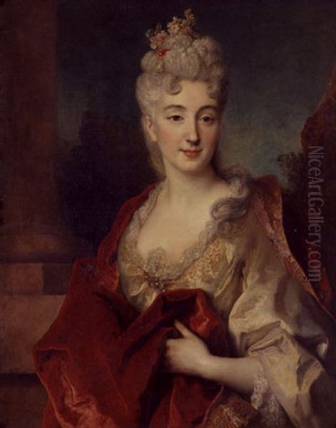 Portrait Of A Lady (comtesse De Courcelles?) Standing Before A Landscape And A Column - view 1