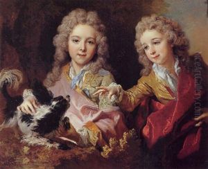 Portrait Of Francois Pommyer And Yves-joseph-charles Pommyer Playing With A King Charles Spaniel Portrait Of Francois Pommyer And Yves-joseph-charles Pommyer Playing With A King Charles Spaniel